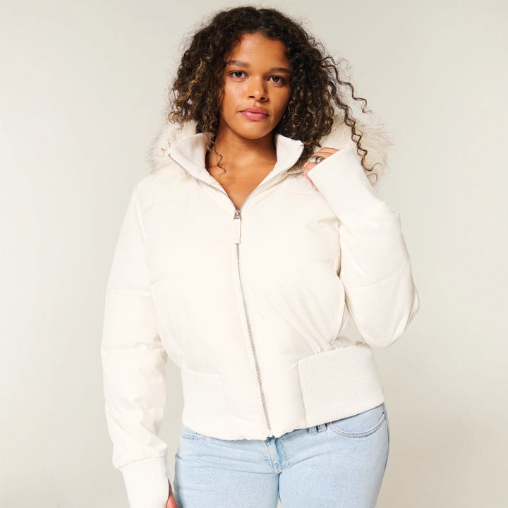 Women's Quilted Winter Jacket with Removable Hood