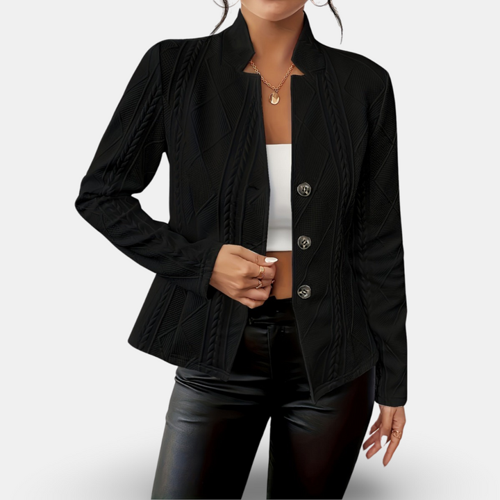 Textured Cable-Knit Blazer – Fitted Geometric Button Jacket