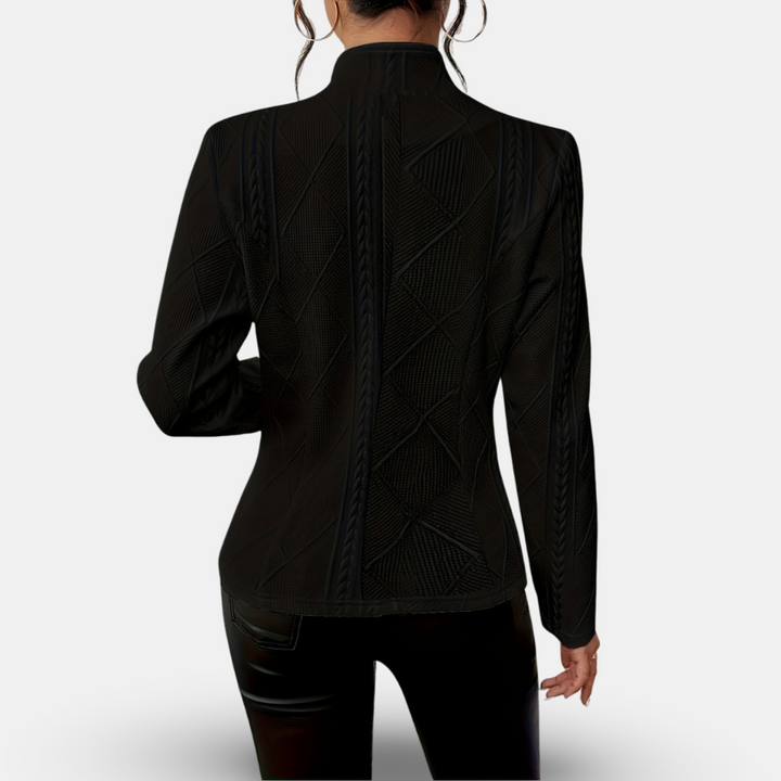 Textured Cable-Knit Blazer – Fitted Geometric Button Jacket