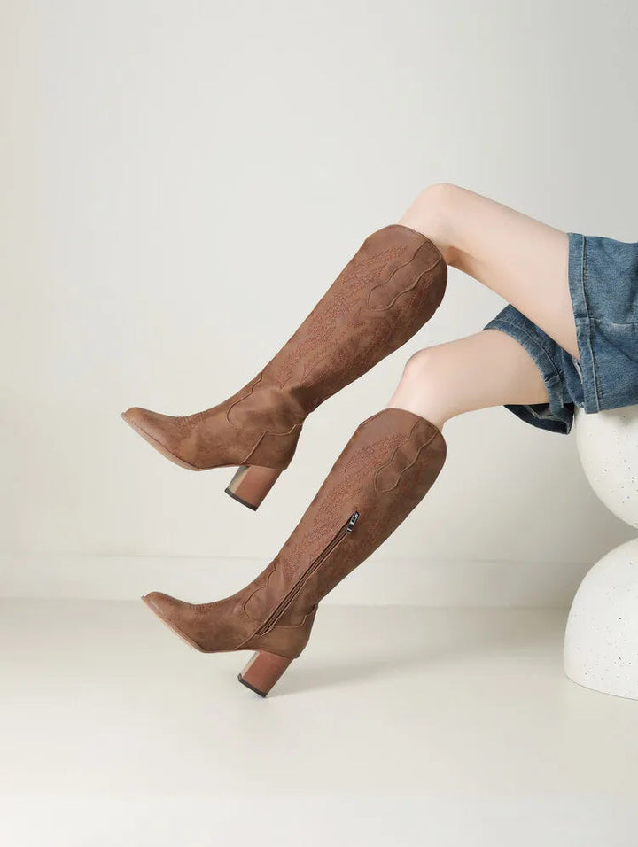 Brown Women's Knee-High Cowboy Boots