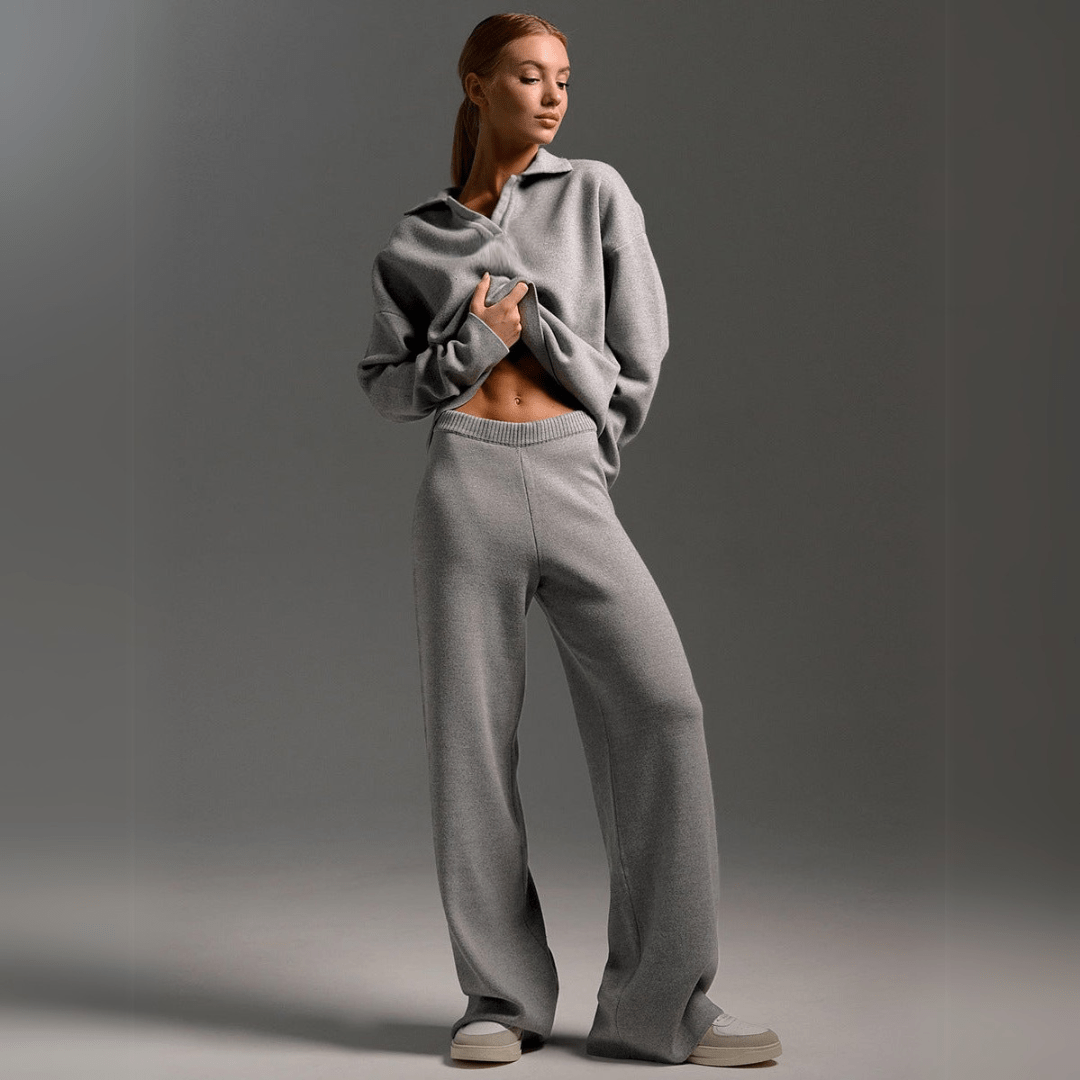 Women's Knitted Sweatshirt and Joggers Tracksuit Two-Piece Set