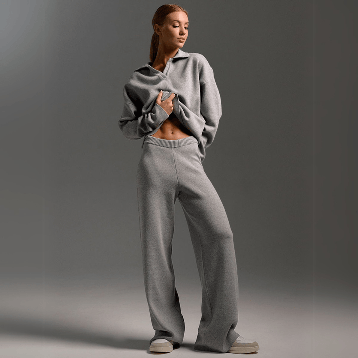 Women's Knitted Sweatshirt and Joggers Tracksuit Two-Piece Set