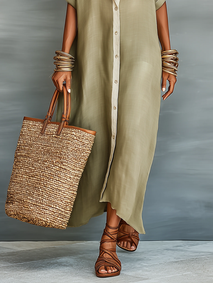 Manelle | Olive Green Maxi Dress with Minimalist Line