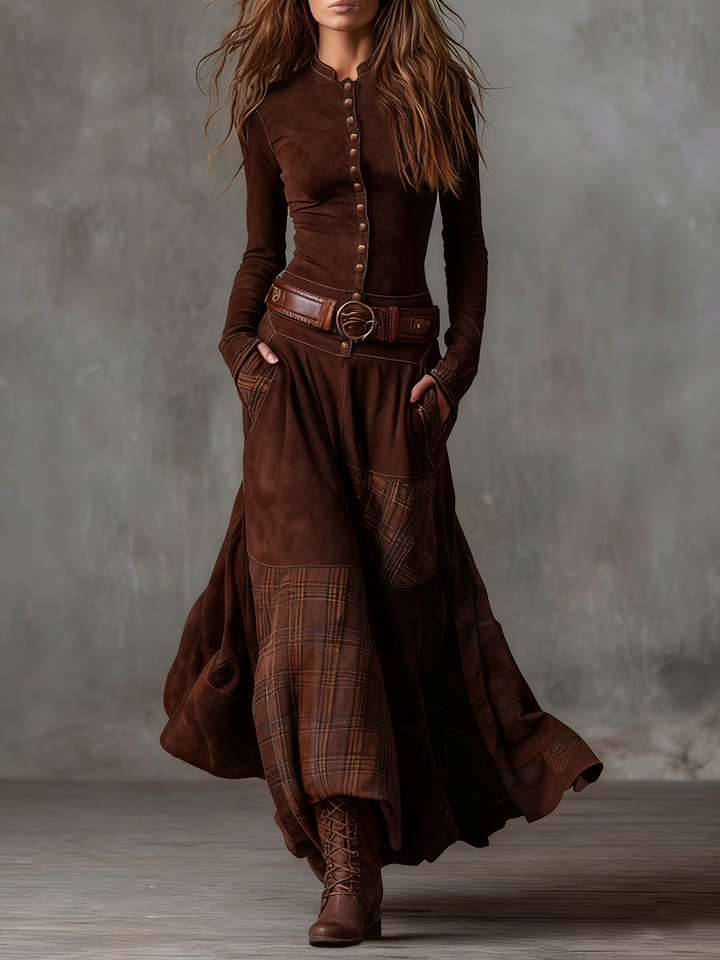NOOR™ | Maxi Dress with Waist Accent and Vintage Bohemian Look