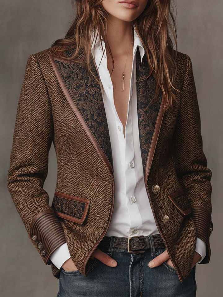 Theodora | Herringbone Panel Blazer