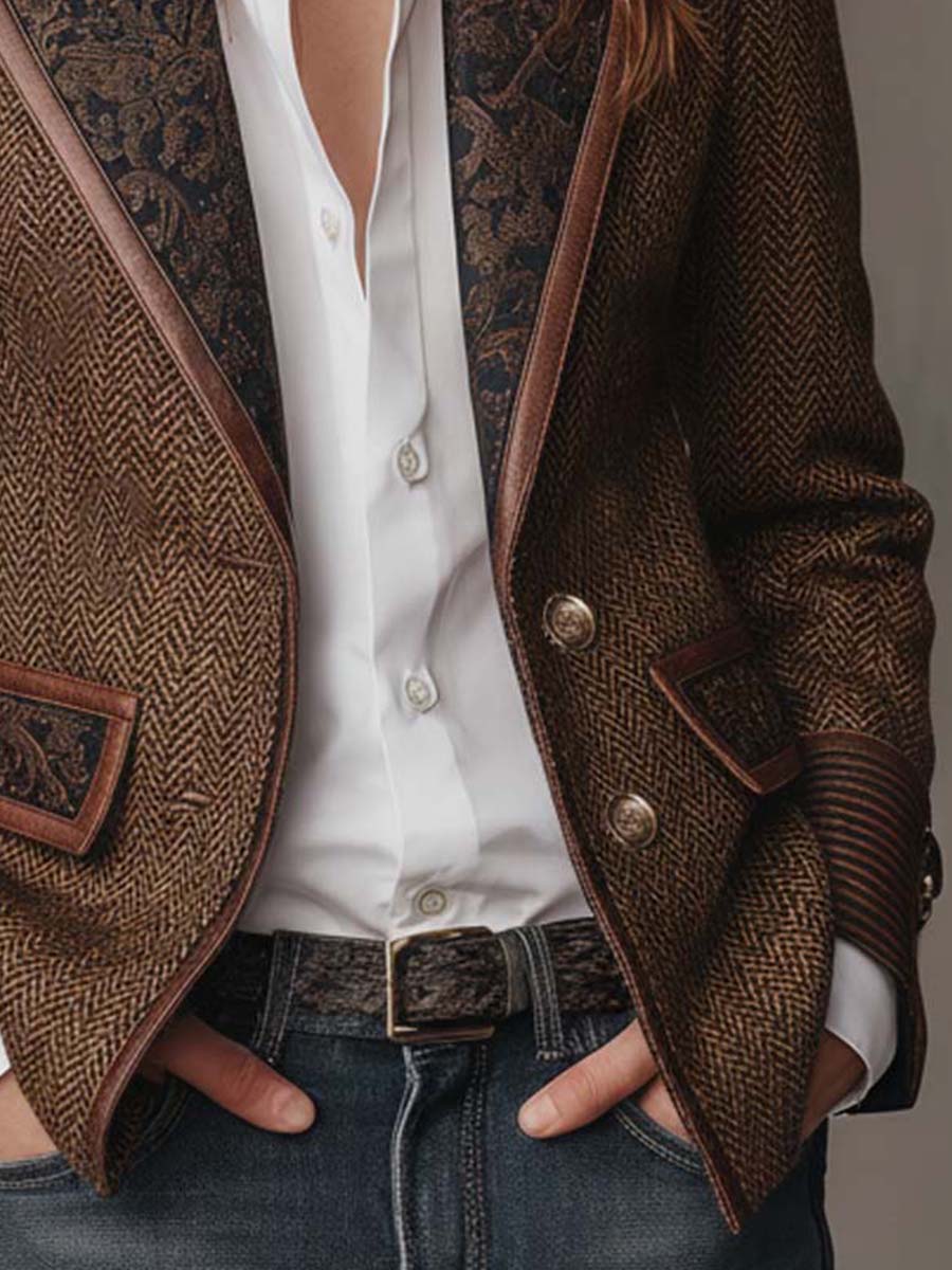 Theodora | Herringbone Panel Blazer