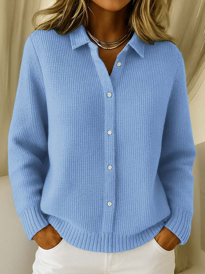 Classic Women's Cardigan with Collar – Timeless Elegance in Soft Cotton Blend