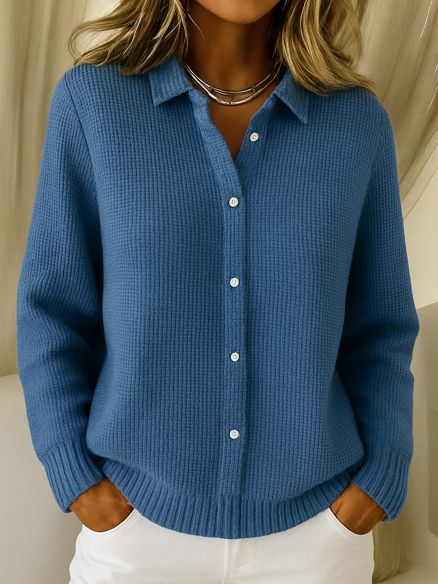 Classic Women's Cardigan with Collar – Timeless Elegance in Soft Cotton Blend
