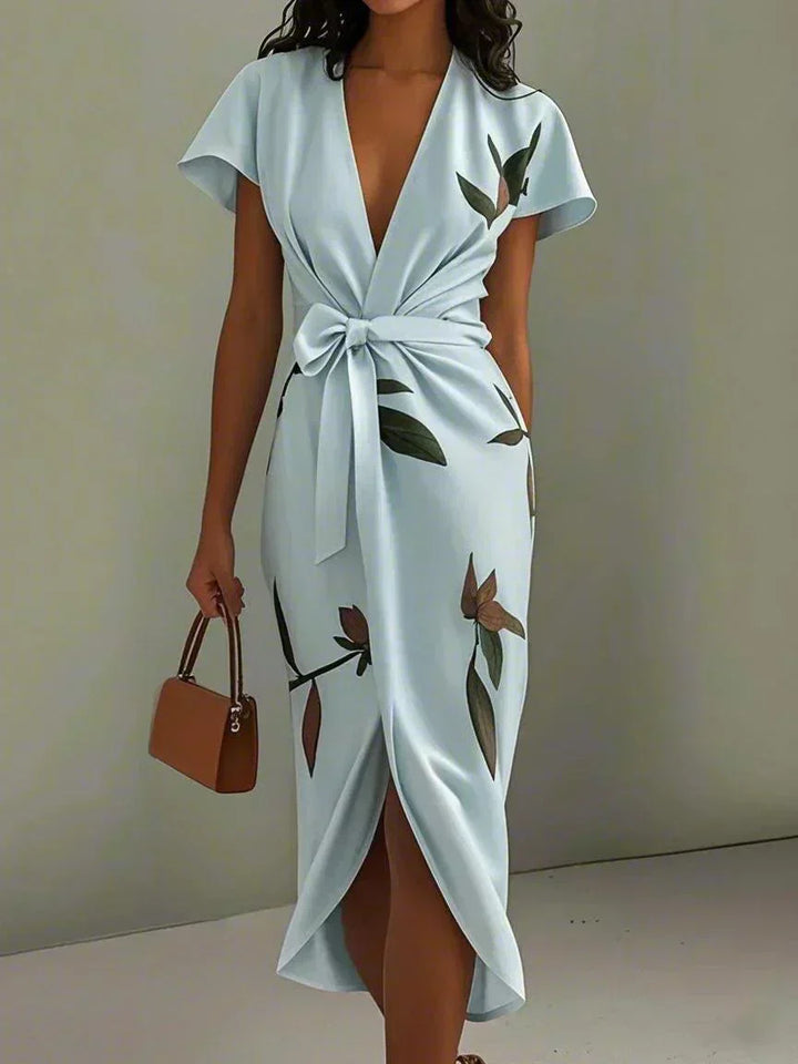 MADISON | Botanical Wrap Midi Dress for Timeless Elegance