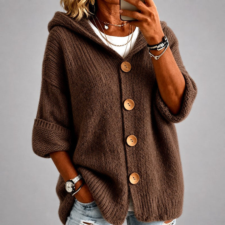 Freya Women's Hooded Button-Front Oversized Knit Cardigan
