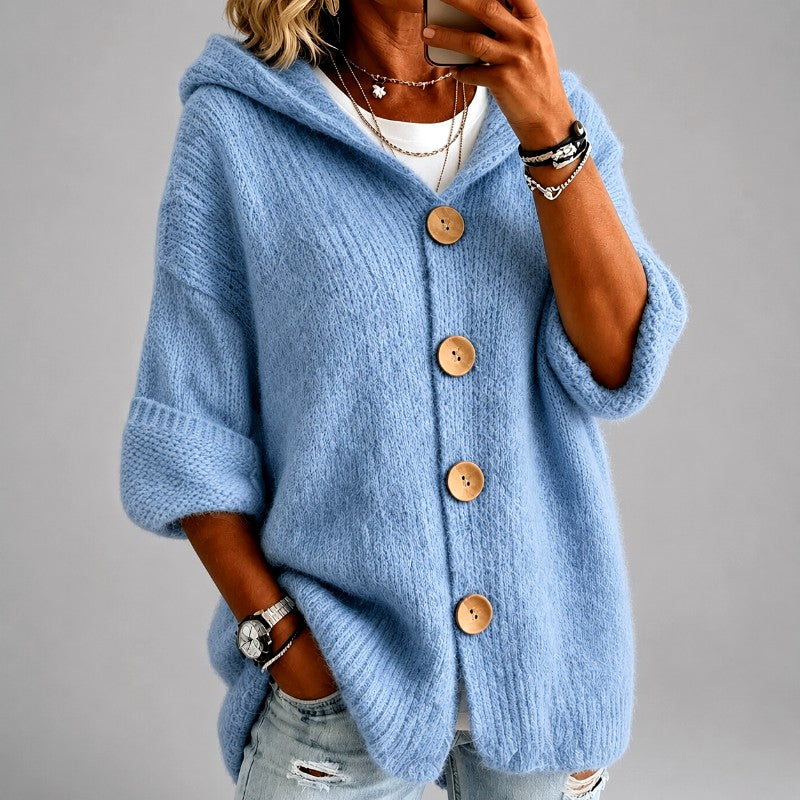 Freya Women's Hooded Button-Front Oversized Knit Cardigan