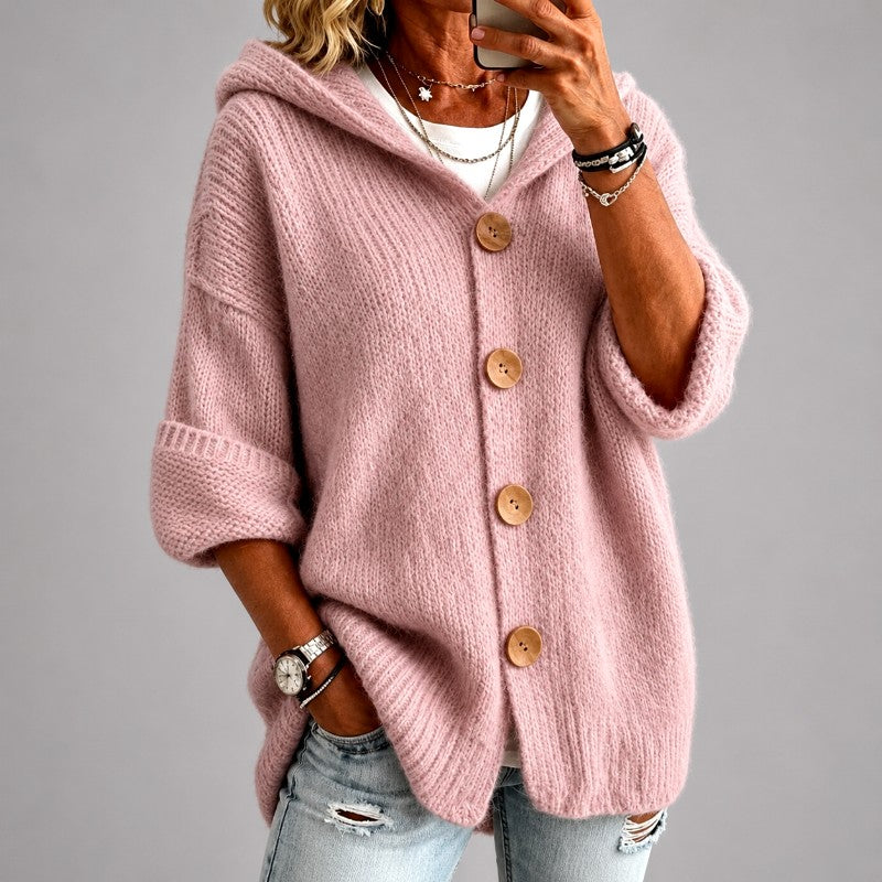 Freya Women's Hooded Button-Front Oversized Knit Cardigan