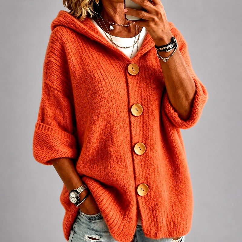 Freya Women's Hooded Button-Front Oversized Knit Cardigan