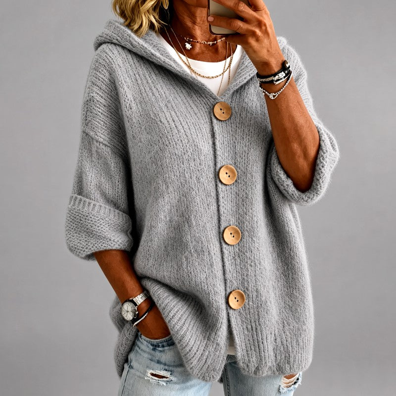 Freya Women's Hooded Button-Front Oversized Knit Cardigan