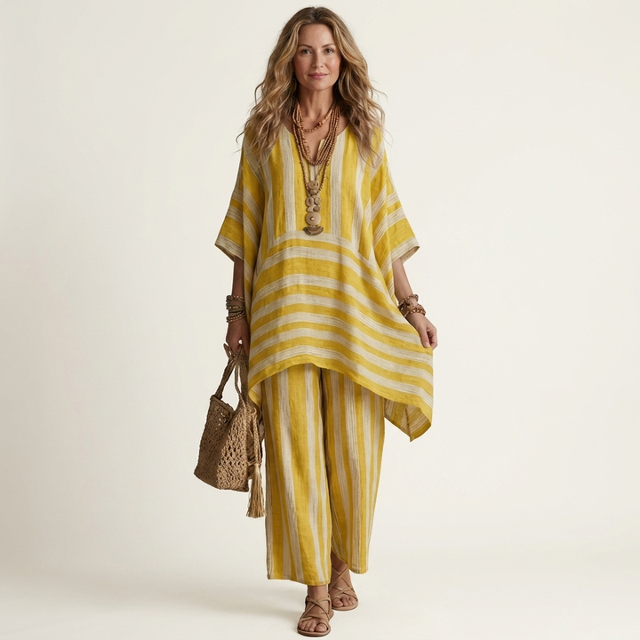 Kiara | Two-Piece Striped Cotton-Linen Set