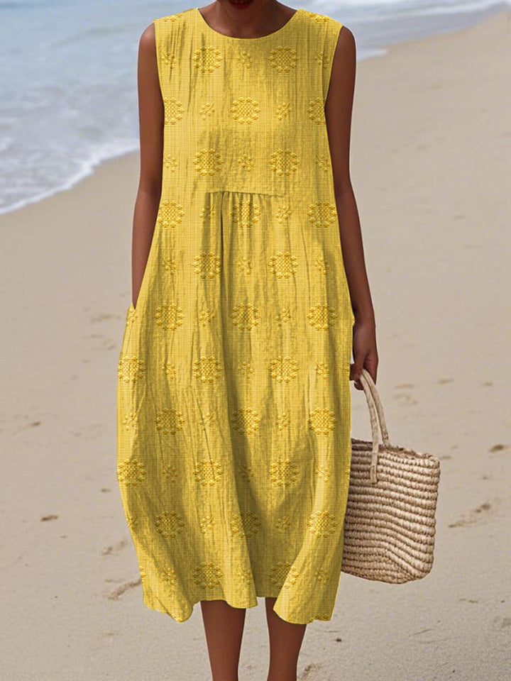 SANNE | Summer Midi Dress with Embroidery and Hidden Pockets