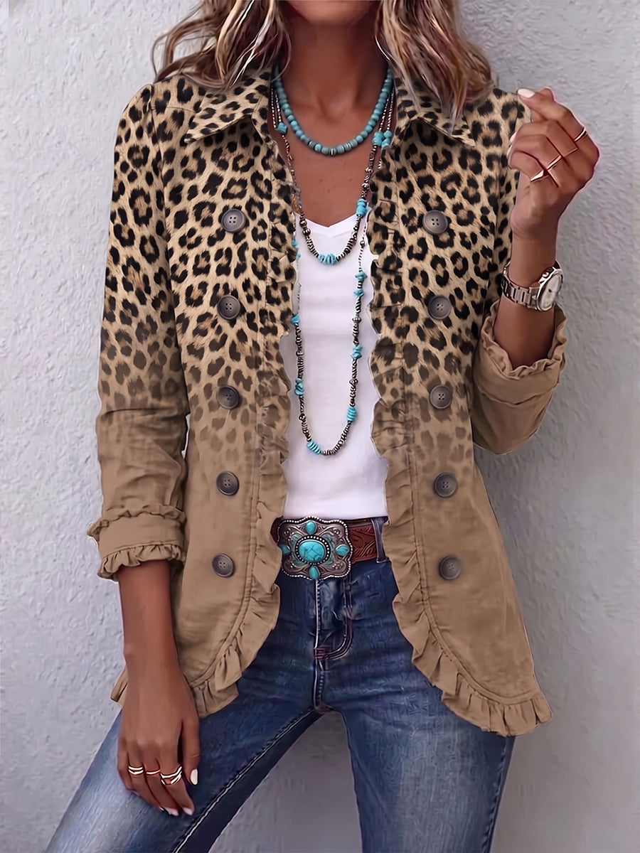 Donatella | Vintage Ombre Leopard Jacket with Ruffles