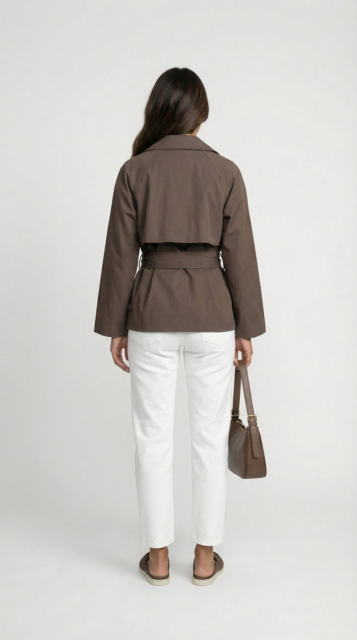 Women's Belted Double-Breasted Brown Trench Coat
