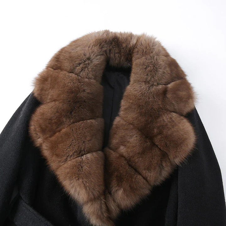 Women's Black Plush Faux Fur Belted Statement Coat