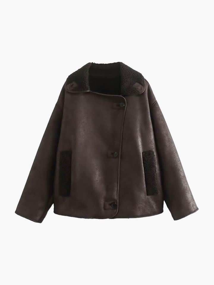 Women's Brown Faux Leather Biker Jacket