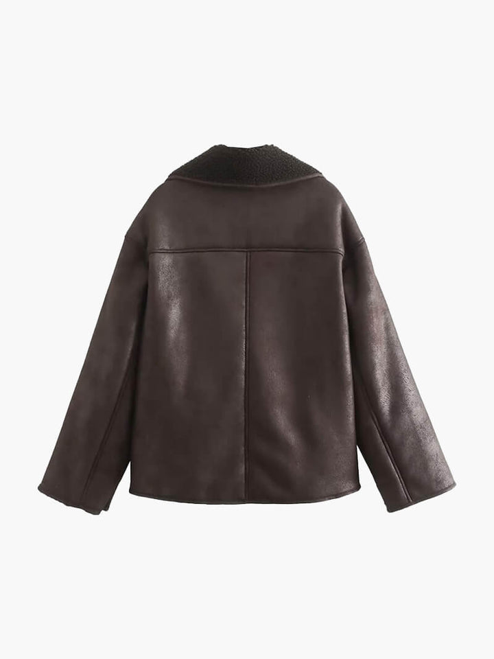 Women's Brown Faux Leather Biker Jacket