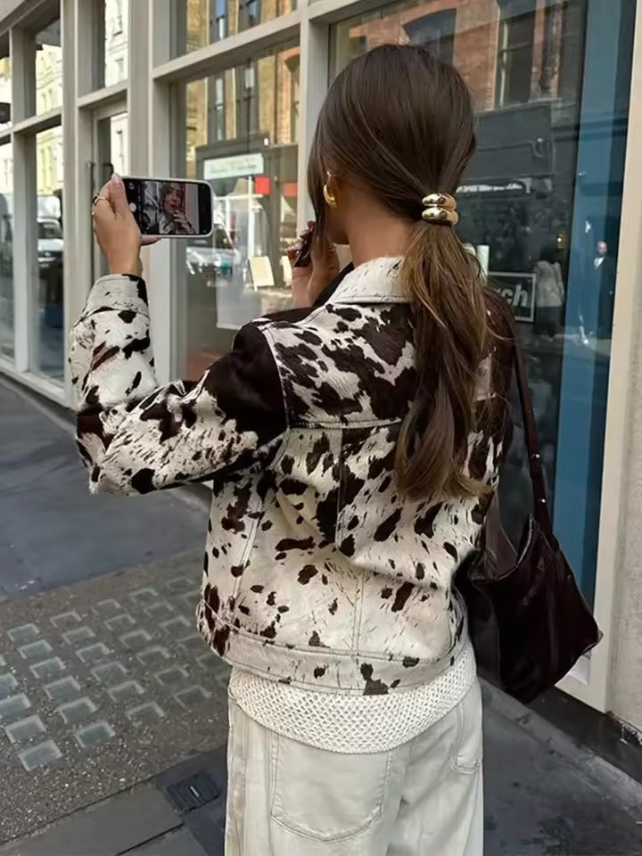 Women's Cow Print Pattern Statement Jacket