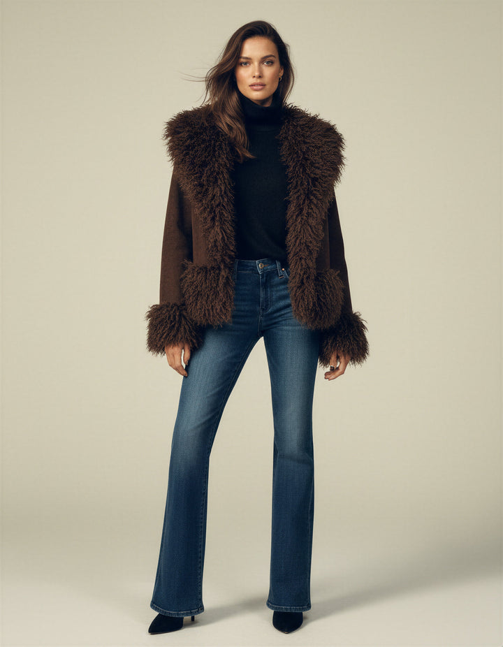 Women's Elegant Brown Faux Fur Winter Jacket