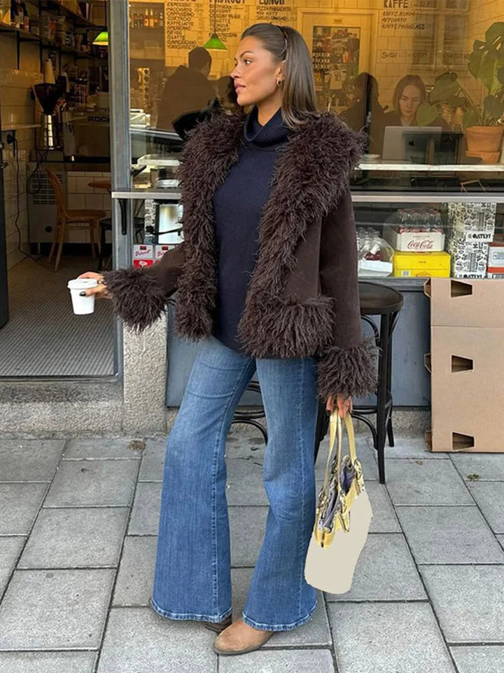 Women's Elegant Brown Faux Fur Winter Jacket