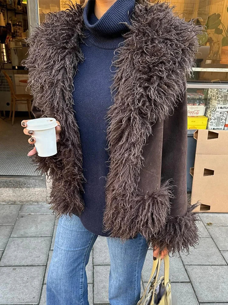 Women's Elegant Brown Faux Fur Winter Jacket