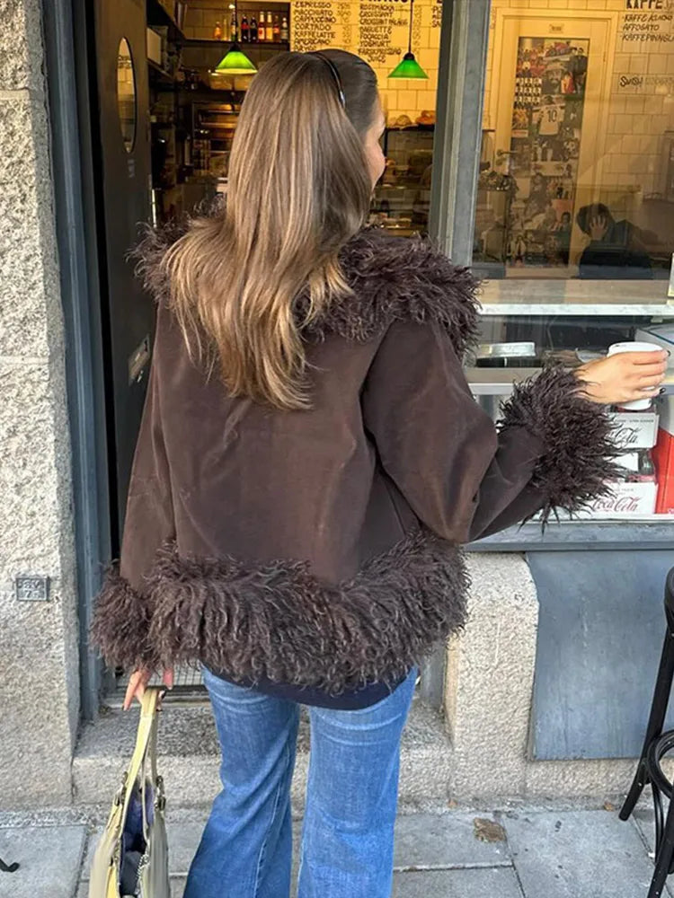 Women's Elegant Brown Faux Fur Winter Jacket