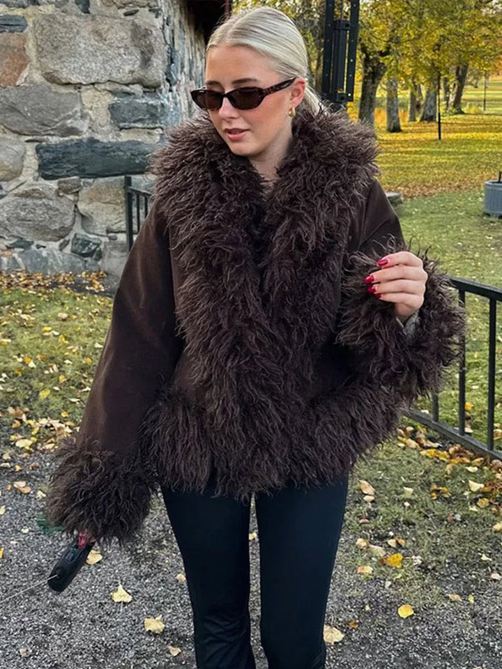 Women's Elegant Brown Faux Fur Winter Jacket