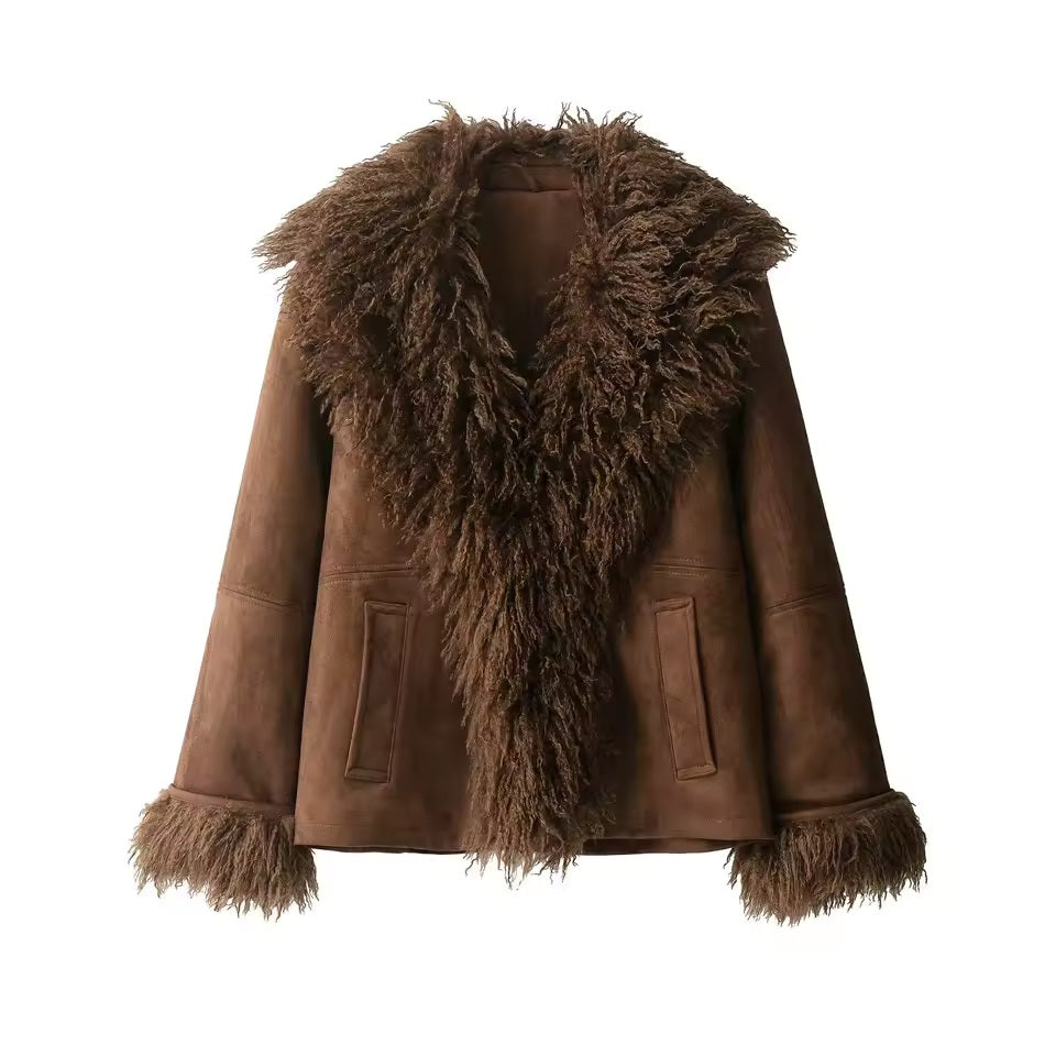 Women's Elegant Brown Faux Fur Winter Jacket