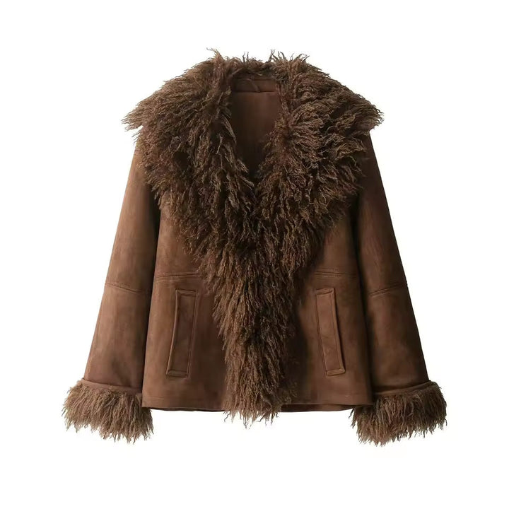 Women's Elegant Brown Faux Fur Winter Jacket