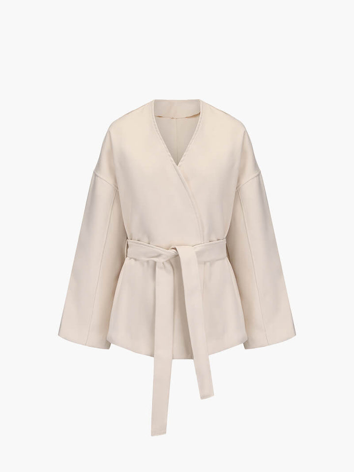 Women's Elegant Tie Waist Beige Tailored Coat