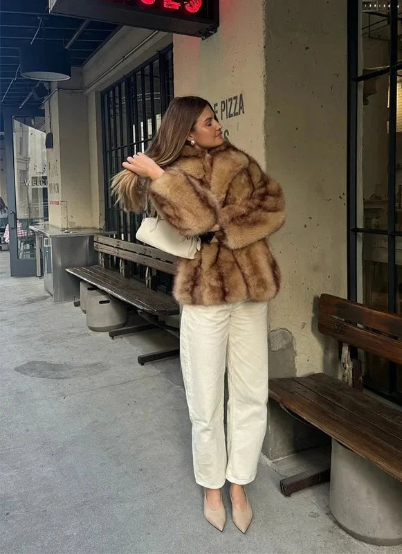 Women's Luxe Brown Faux Fur Oversized Coat