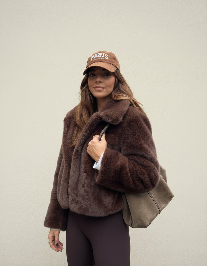 Women's Plush Brown Faux Fur Statement Jacket