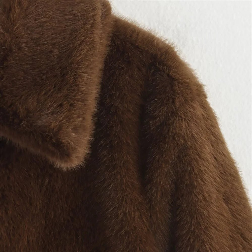 Women's Plush Brown Faux Fur Statement Jacket