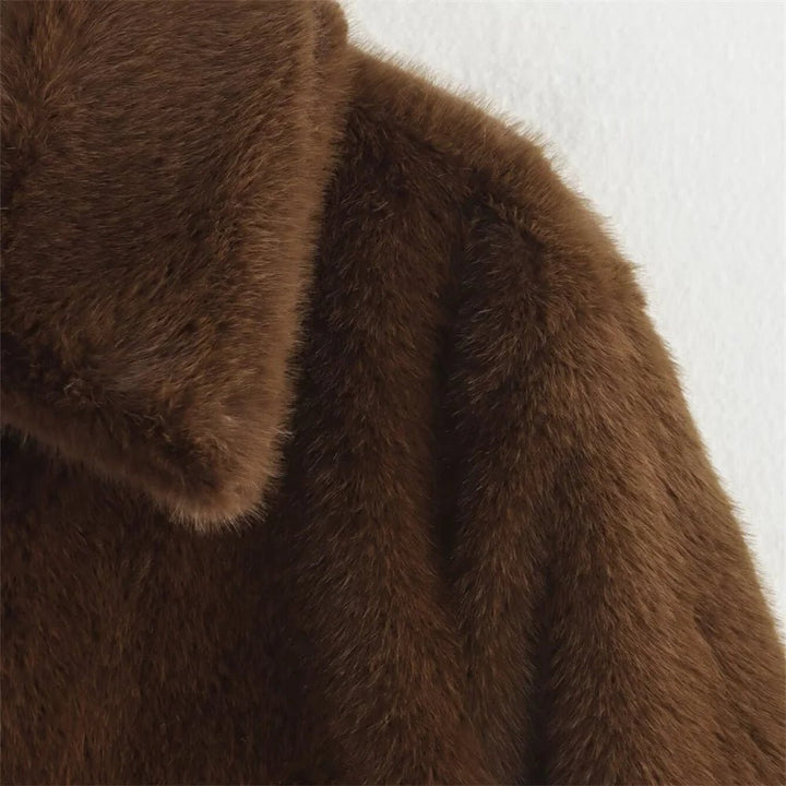 Women's Plush Brown Faux Fur Statement Jacket