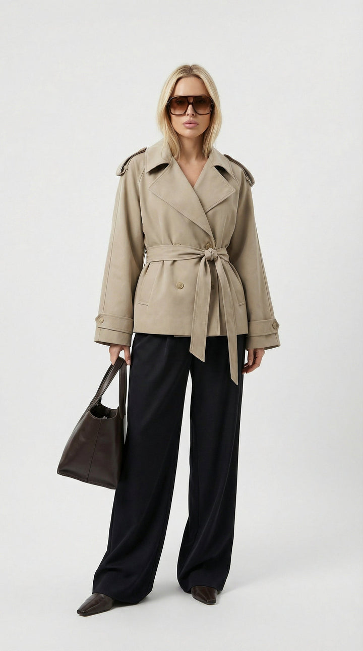 Women's Short Belted Khaki Trench Coat