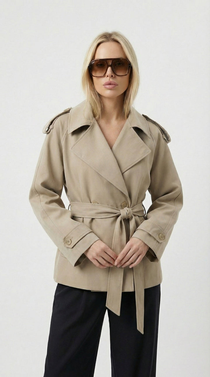 Women's Short Belted Khaki Trench Coat