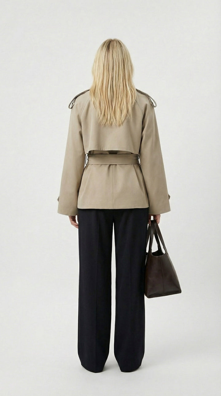 Women's Short Belted Khaki Trench Coat