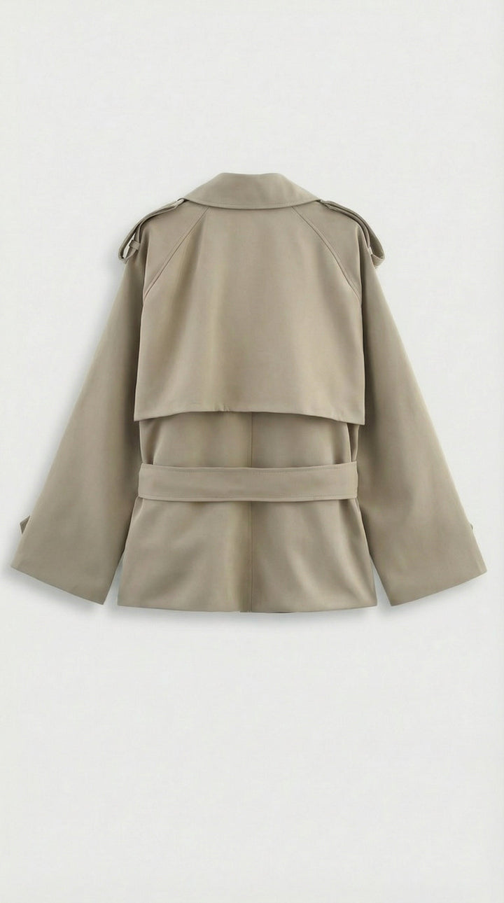 Women's Short Belted Khaki Trench Coat
