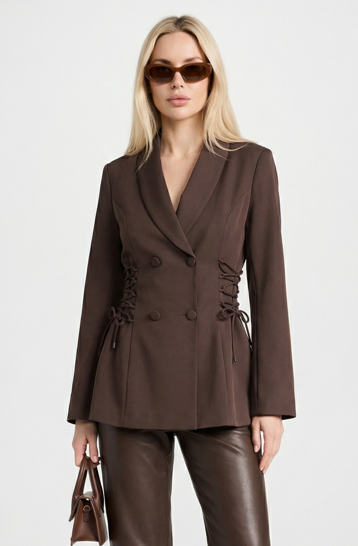Women's Side Lace Up Tailored Brown Blazer