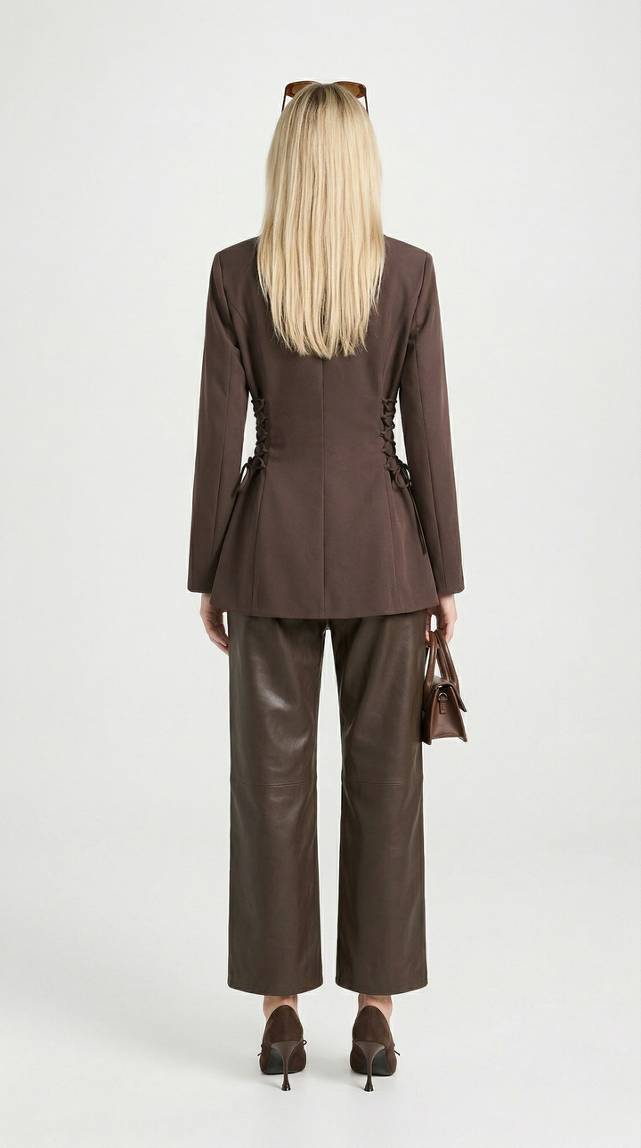 Women's Side Lace Up Tailored Brown Blazer