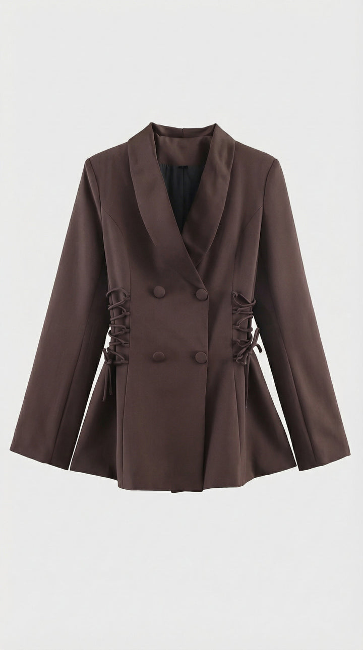 Women's Side Lace Up Tailored Brown Blazer