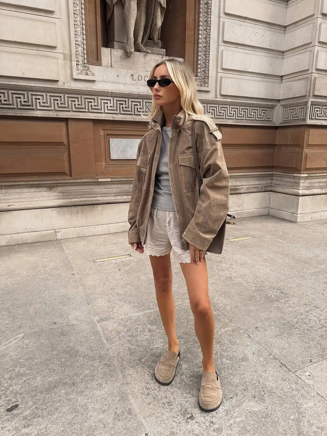 Women's Vintage Street Khaki Bomber Jacket